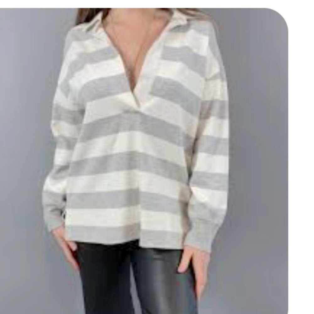 Lafayette 148 New York Antonia Laszlo Striped Rugby High-Low Top